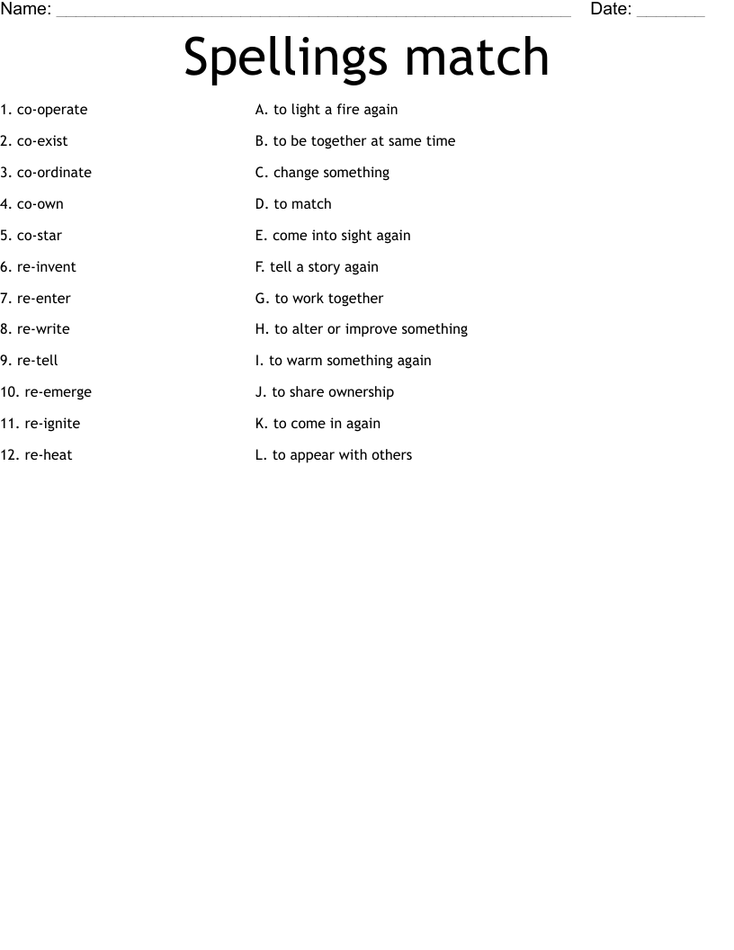 Spellings match  Worksheet
