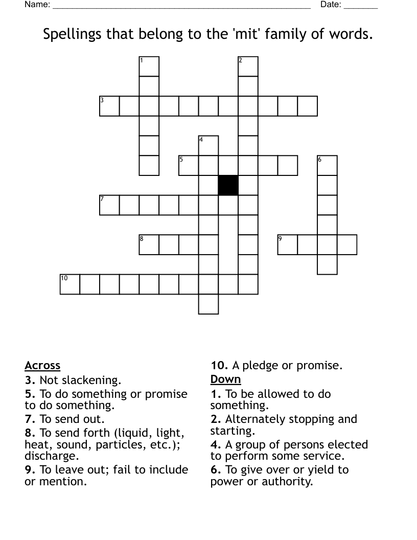 Spellings that belong to the 'mit' family of words. Crossword