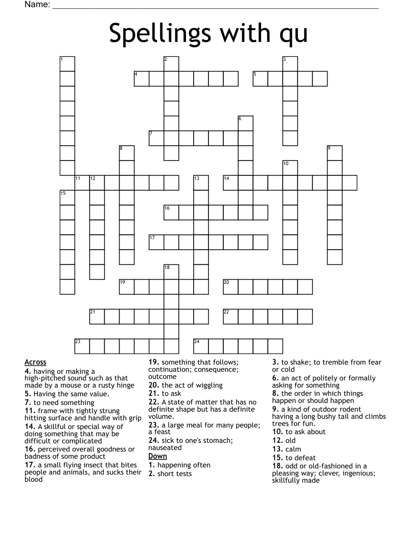 Spellings with qu Crossword