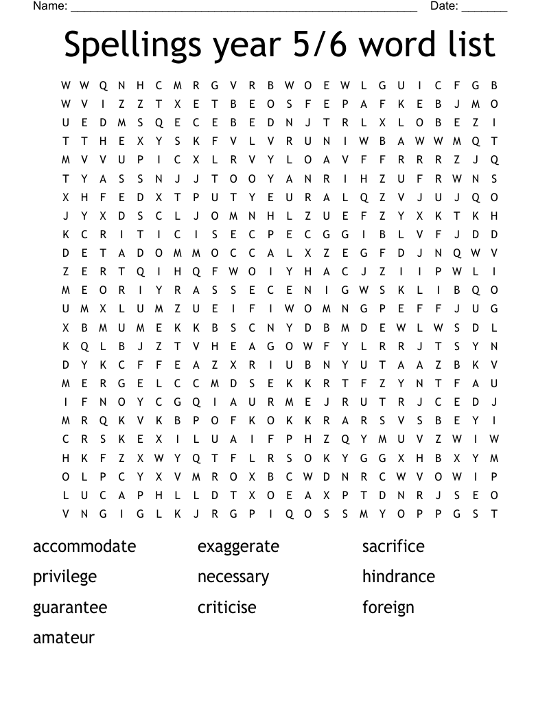 Spellings year 5/6 word list Word Search
