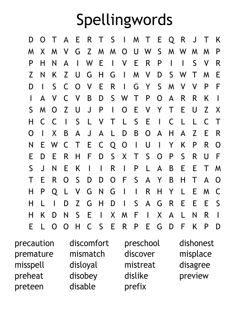 Spellingwords Word Search