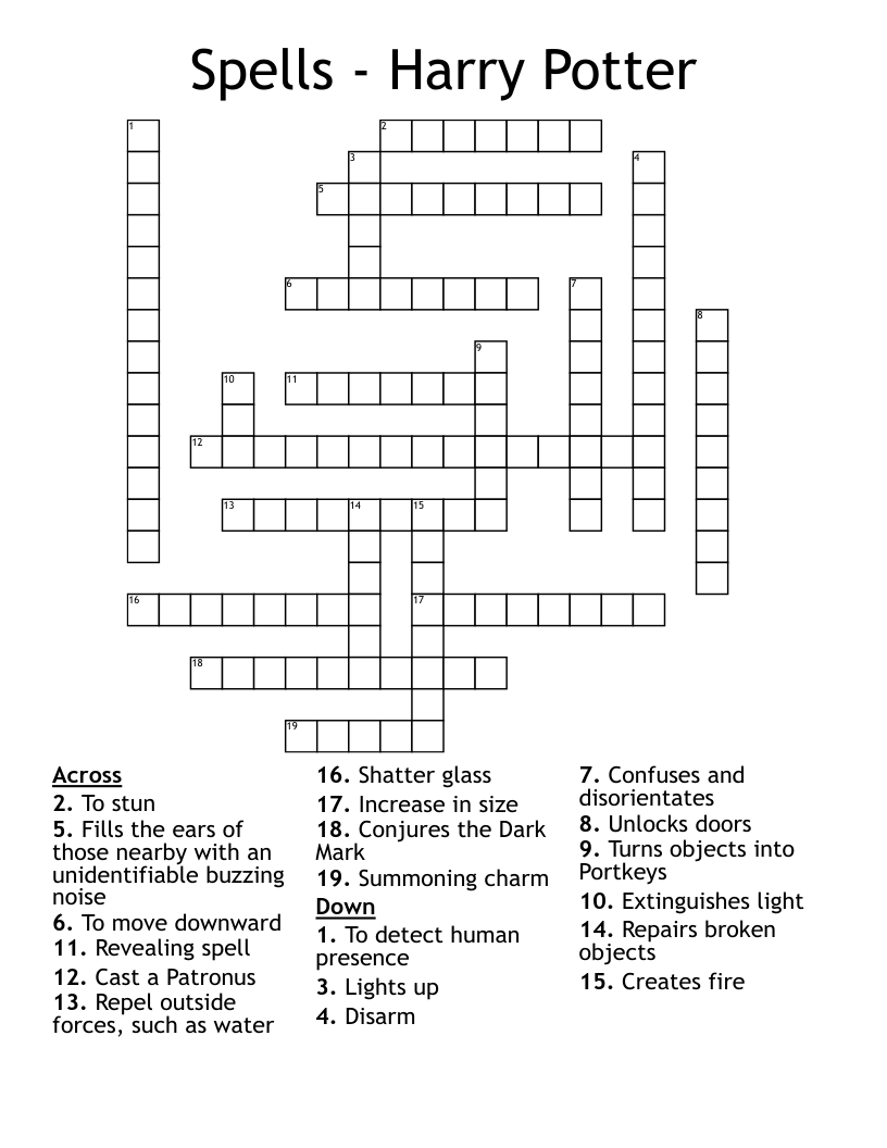 Spells - Harry Potter Crossword