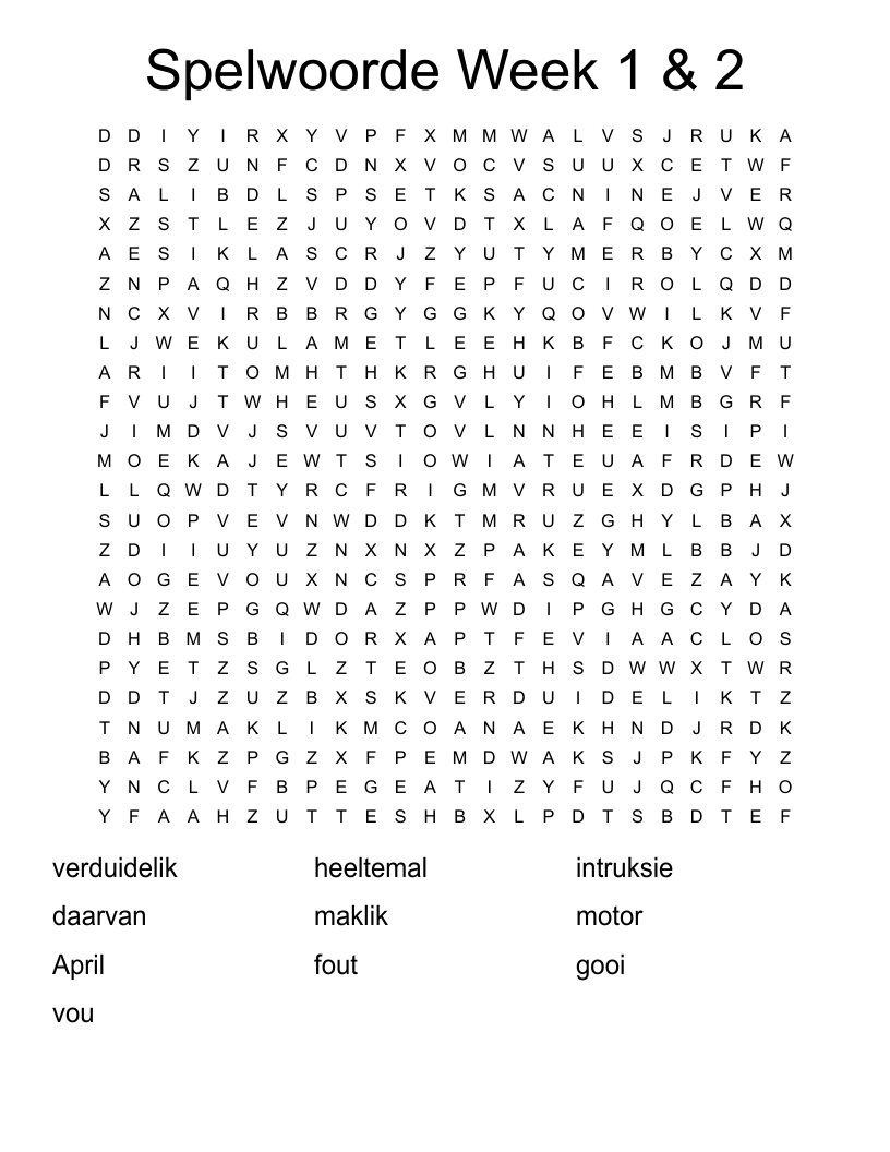 Spelwoorde Week 1 & 2 Word Search