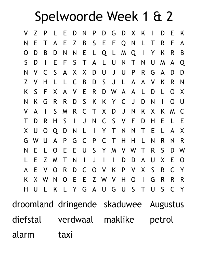 Spelwoorde Week 1 & 2 Word Search