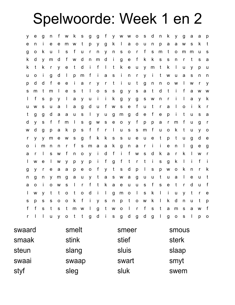 Spelwoorde: Week 1 en 2 Word Search