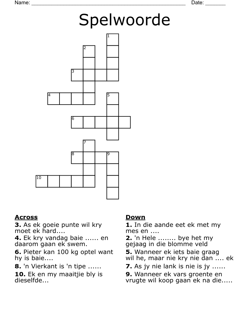 Spelwoorde  Crossword