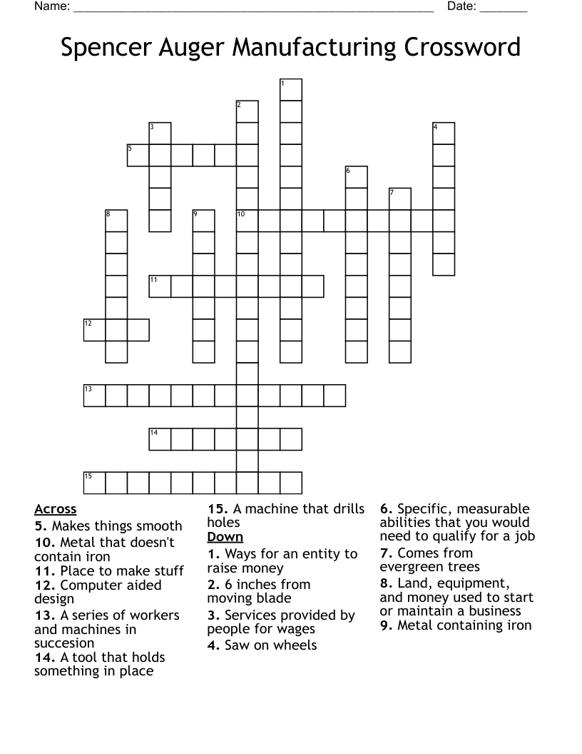 Spencer Auger Manufacturing Crossword