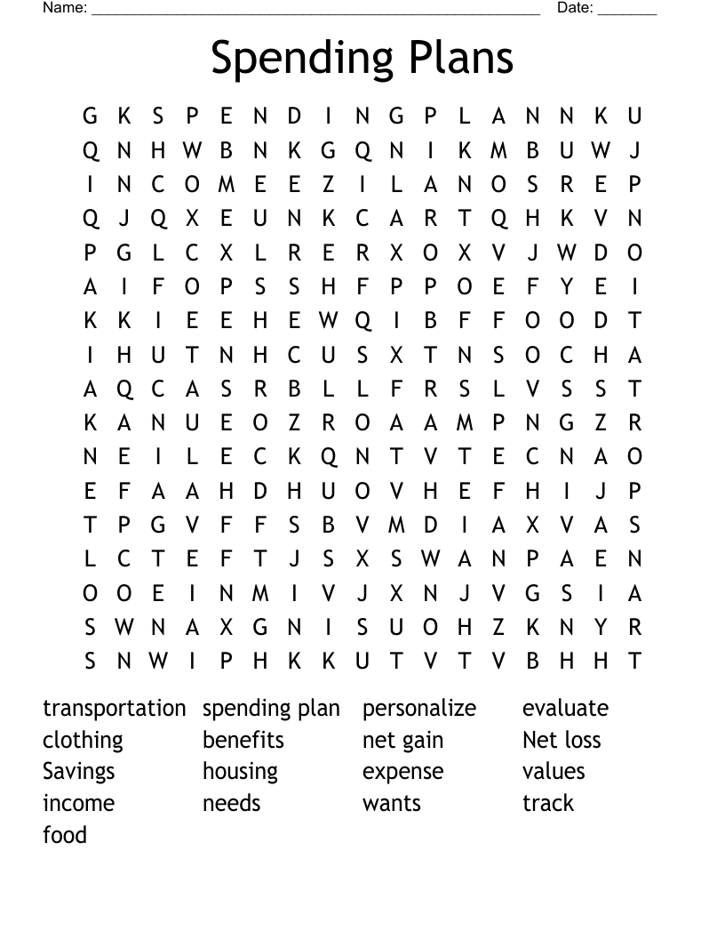 Spending Plans Word Search