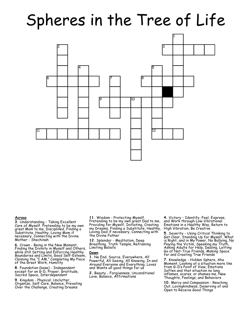 Spheres in the Tree of Life Crossword