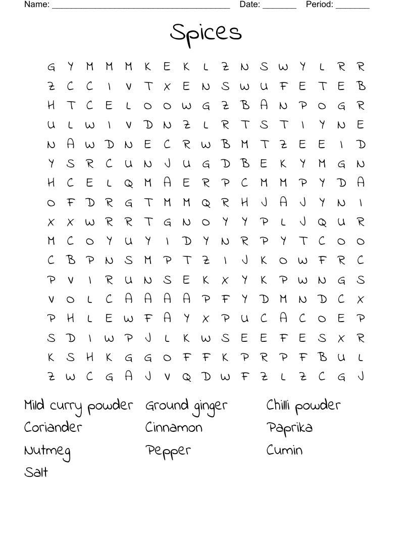 Spices Word Search