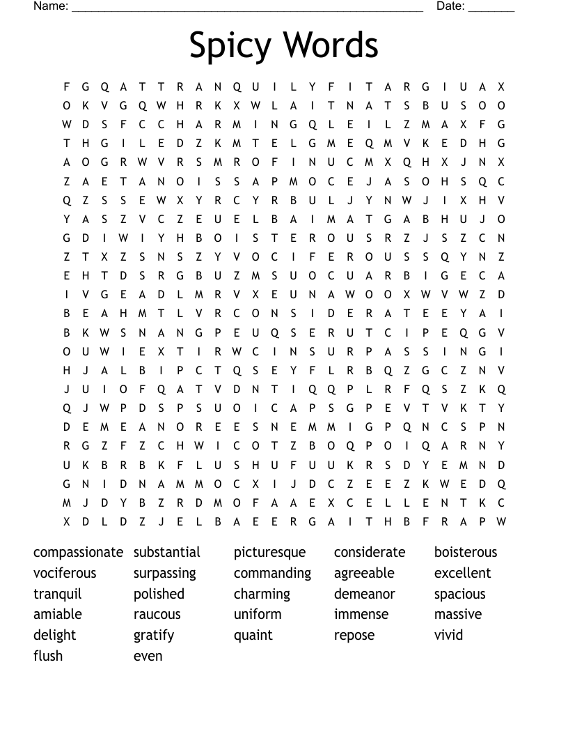Spicy Words Word Search