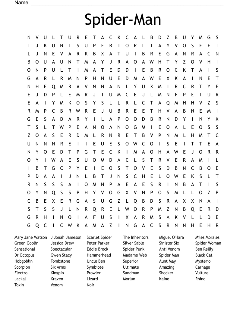 Spider-Man Word Search