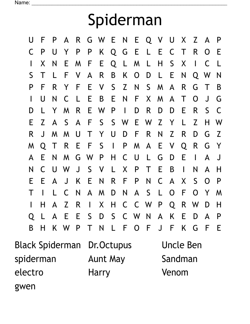 Spiderman Word Search