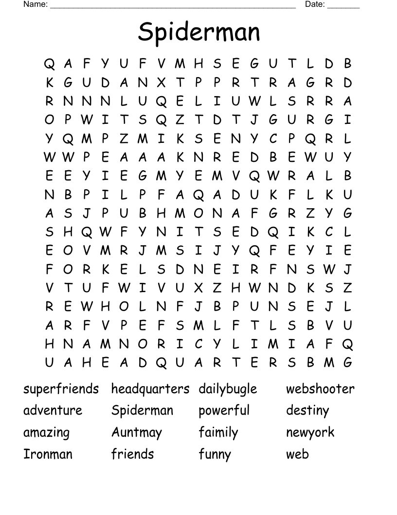Spiderman Word Search