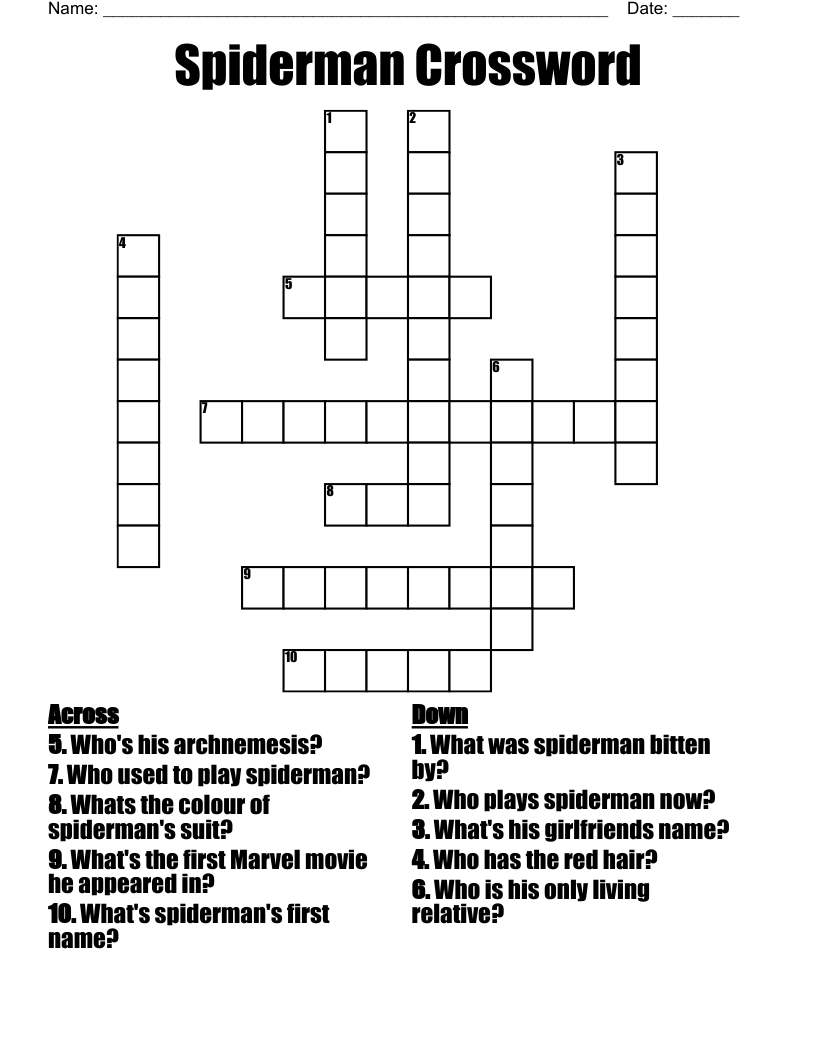 Spiderman Crossword