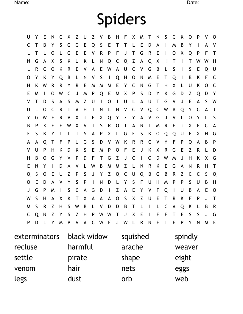 Spiders Word Search