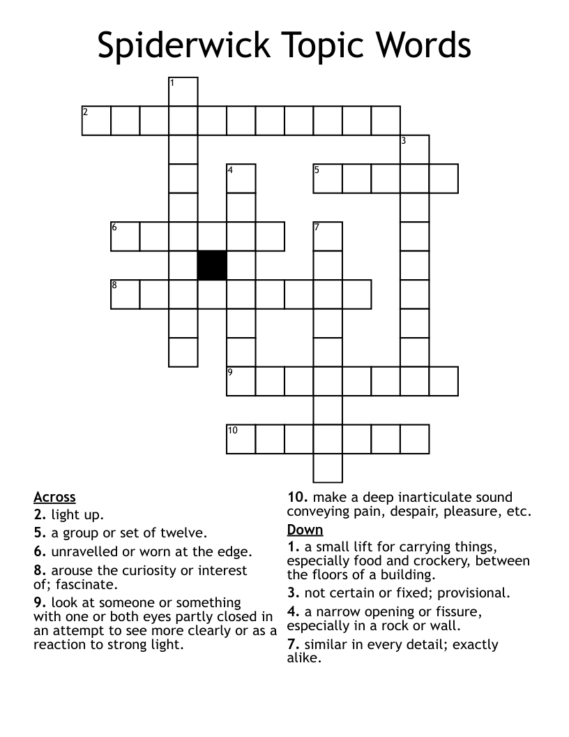 Spiderwick Topic Words Crossword