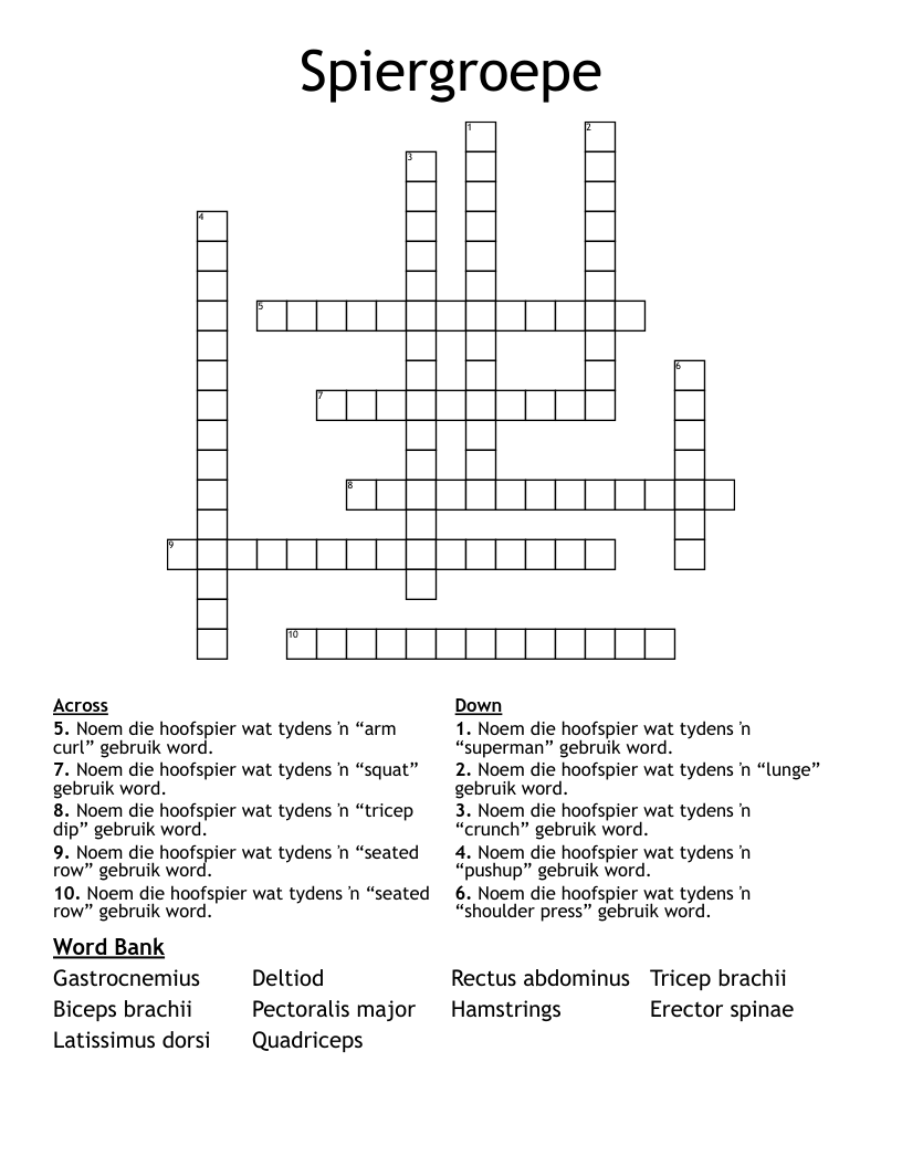 Spiergroepe Crossword