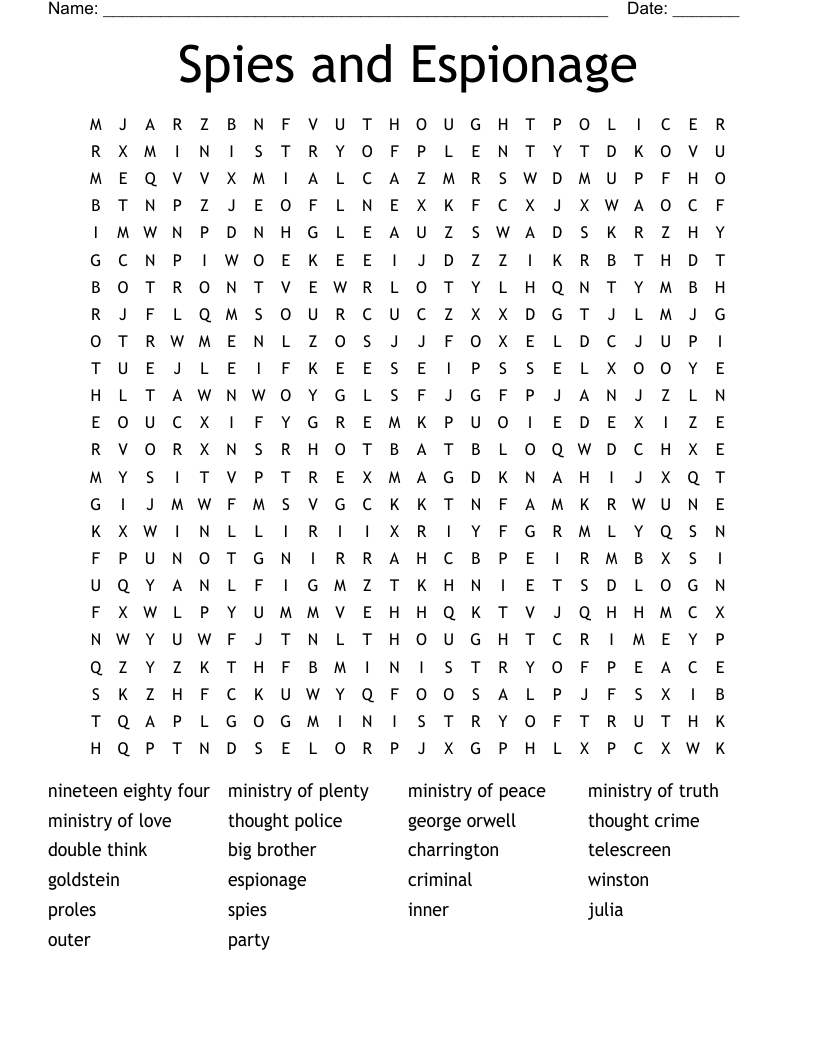Spies and Espionage Word Search