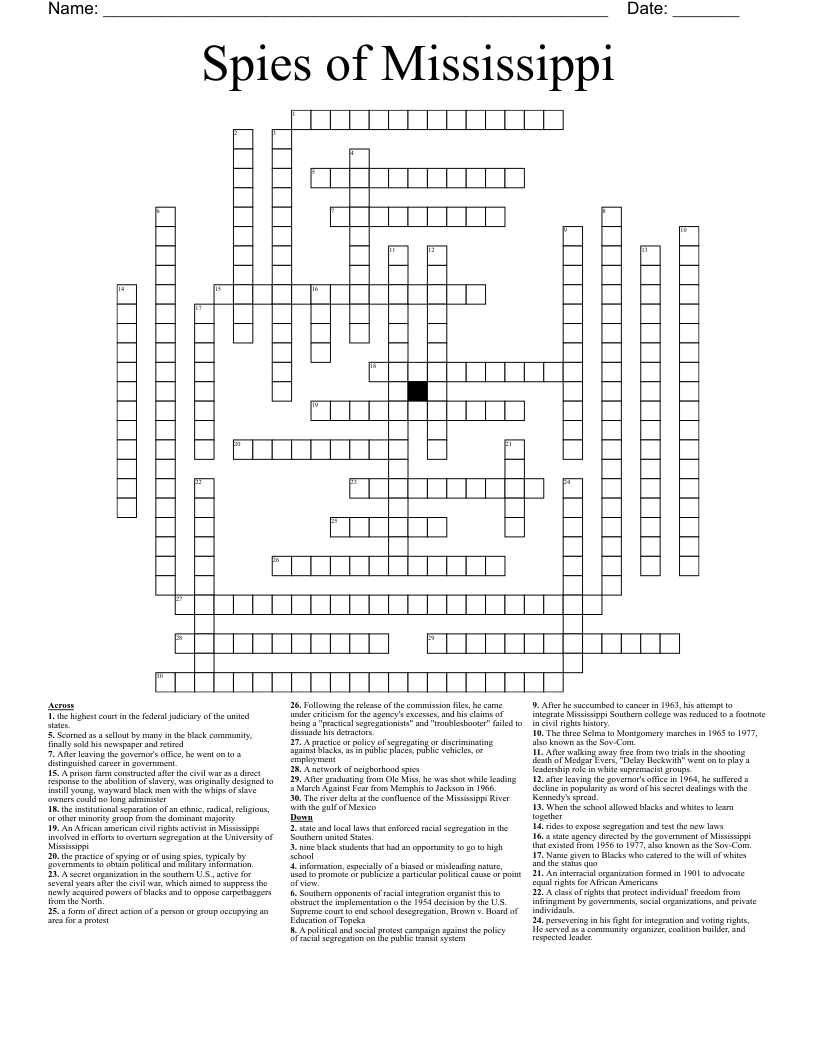 Spies of Mississippi  Crossword