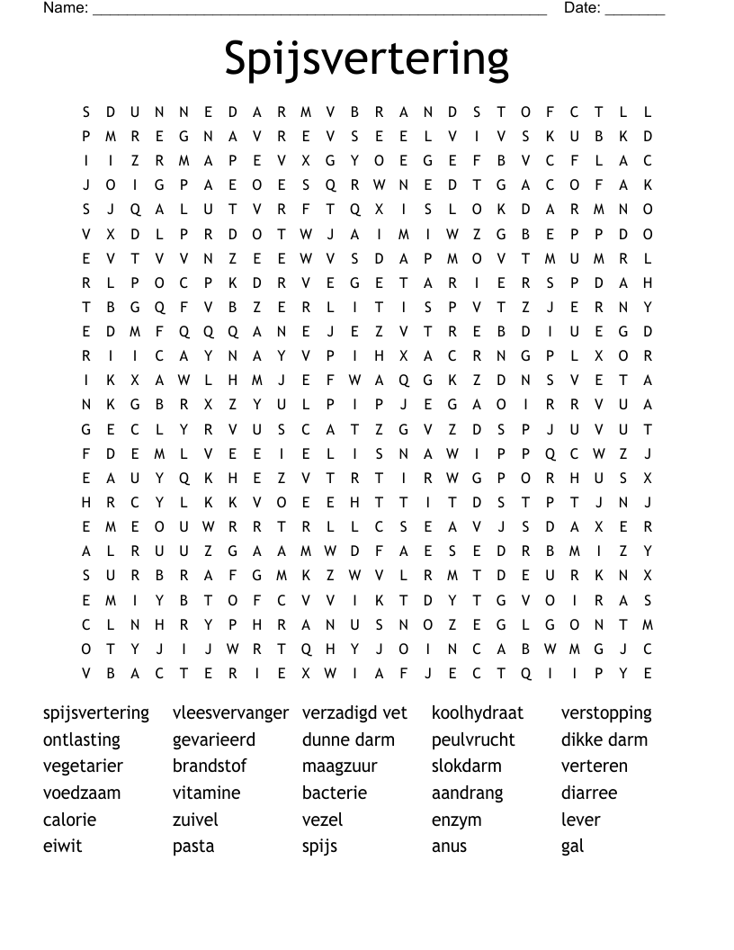 Spijsvertering Word Search