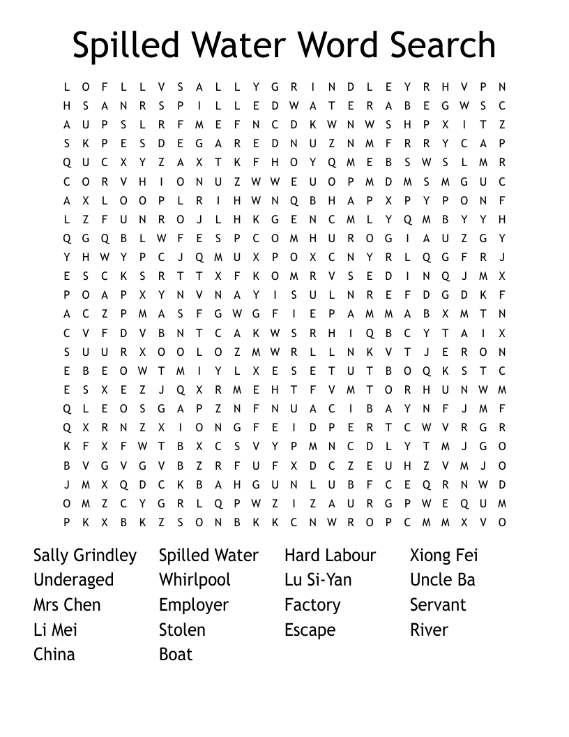 Spilled Water Word Search