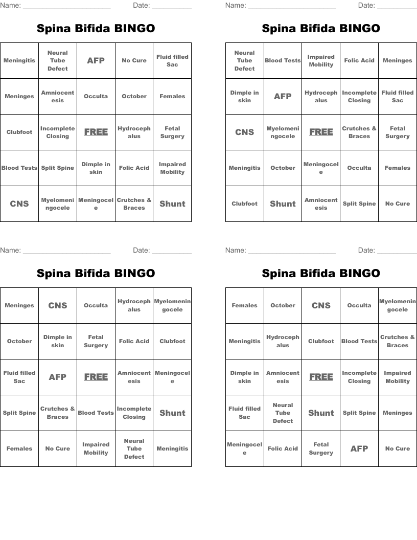 Spina Bifida BINGO