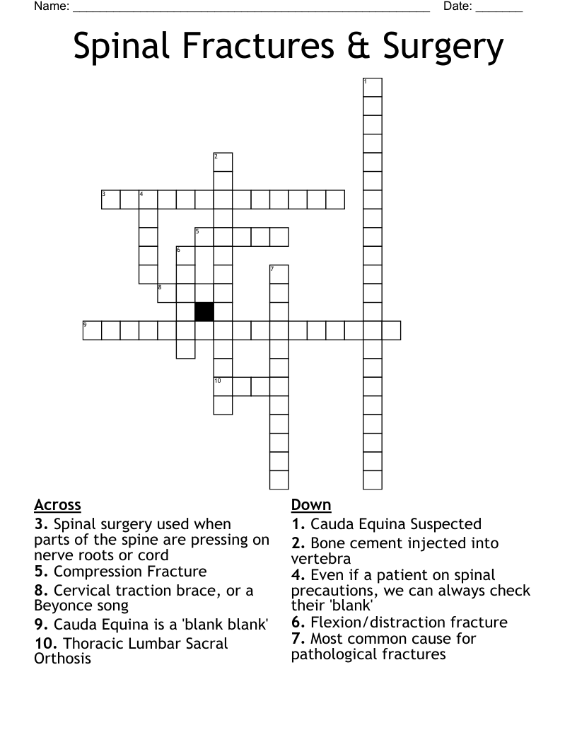 Spinal Fractures & Surgery Crossword
