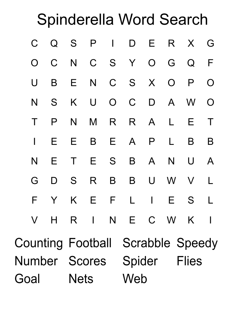 Spinderella Word Search