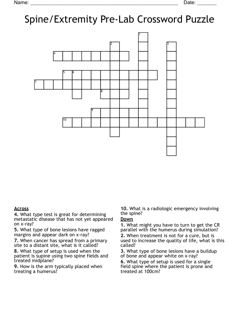 Spine/Extremity Pre-Lab Crossword Puzzle