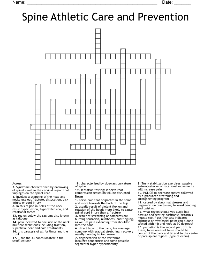 Spine Athletic Care and Prevention Crossword