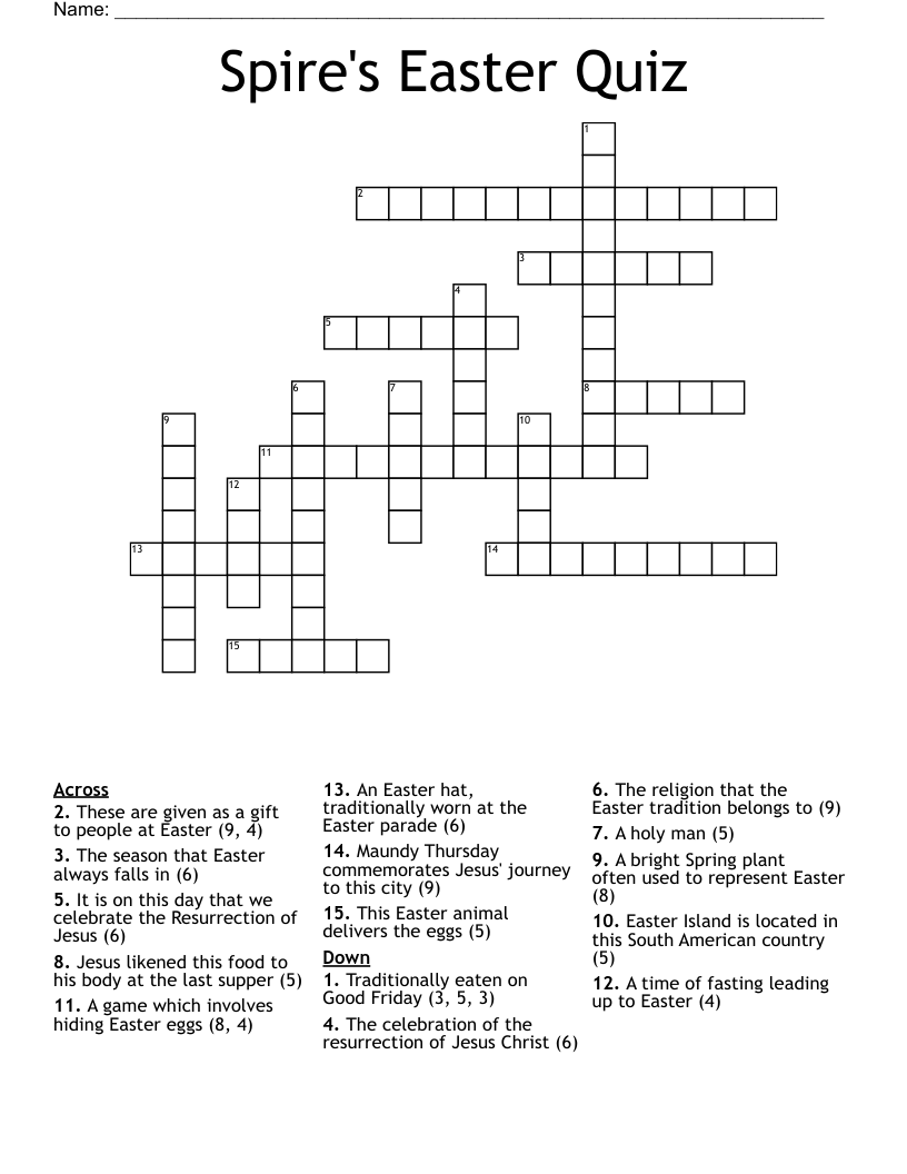 Spire's Easter Quiz Crossword