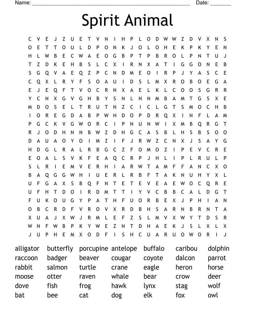 Spirit Animal Word Search