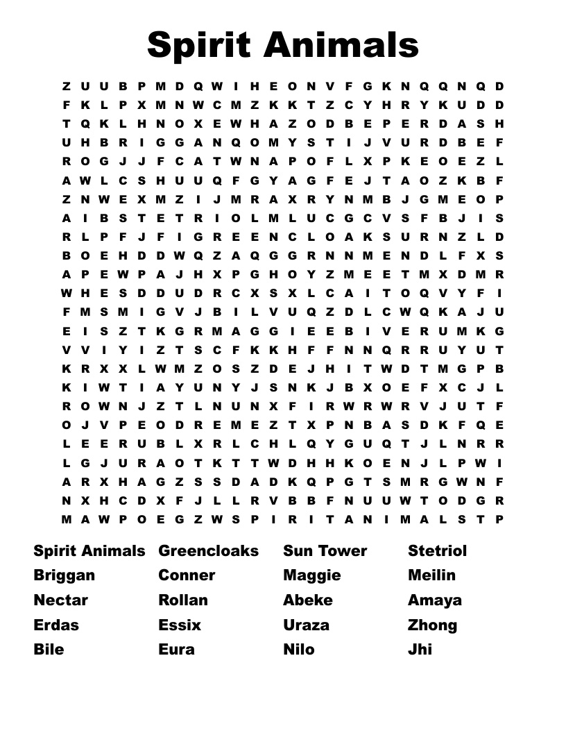 Spirit Animals Word Search