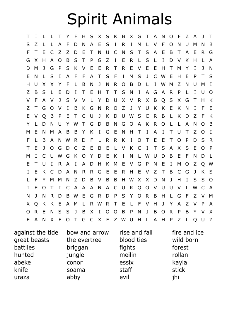 Spirit Animals Word Search