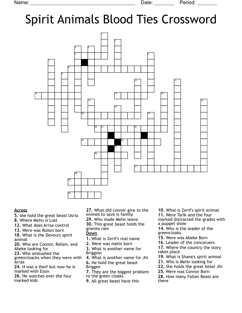 Spirit Animals Blood Ties Crossword