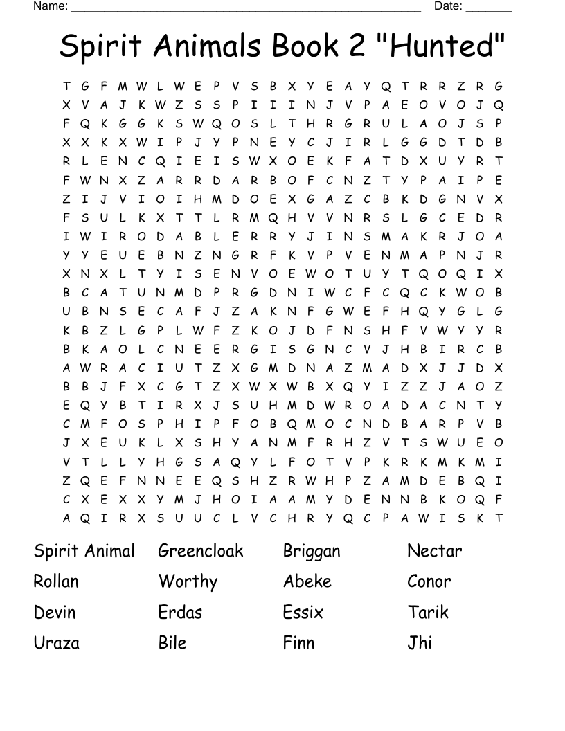 Spirit Animals Book 2 "Hunted" Word Search