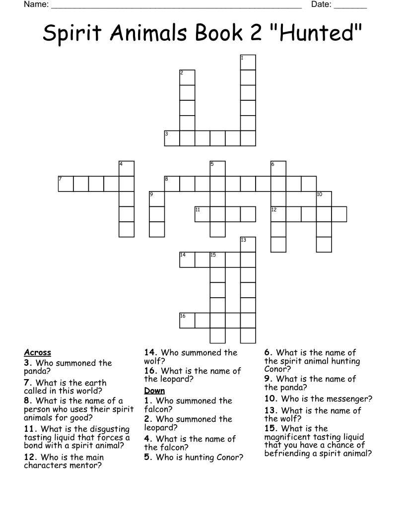 Spirit Animals Book 2 "Hunted" Crossword