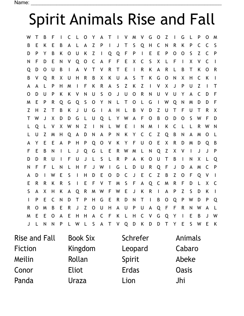 Spirit Animals Rise and Fall Word Search