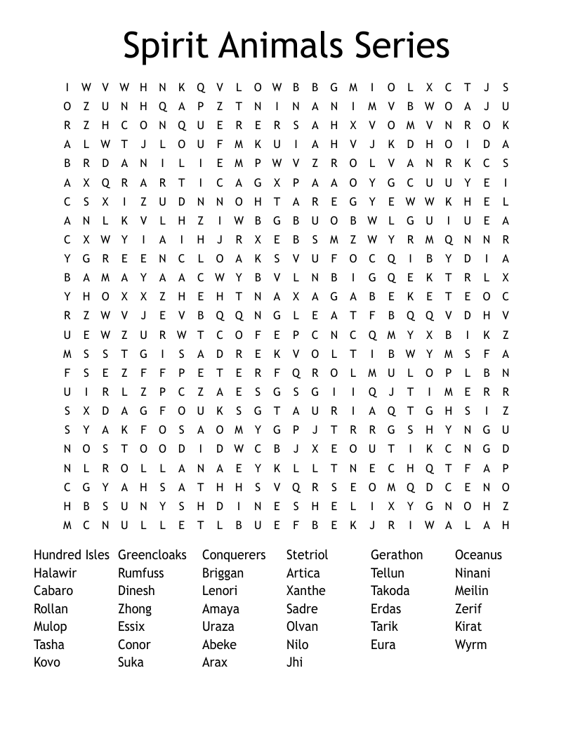 Spirit Animals Series Word Search
