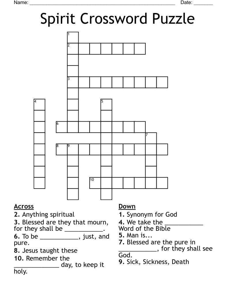 Spirit Crossword Puzzle