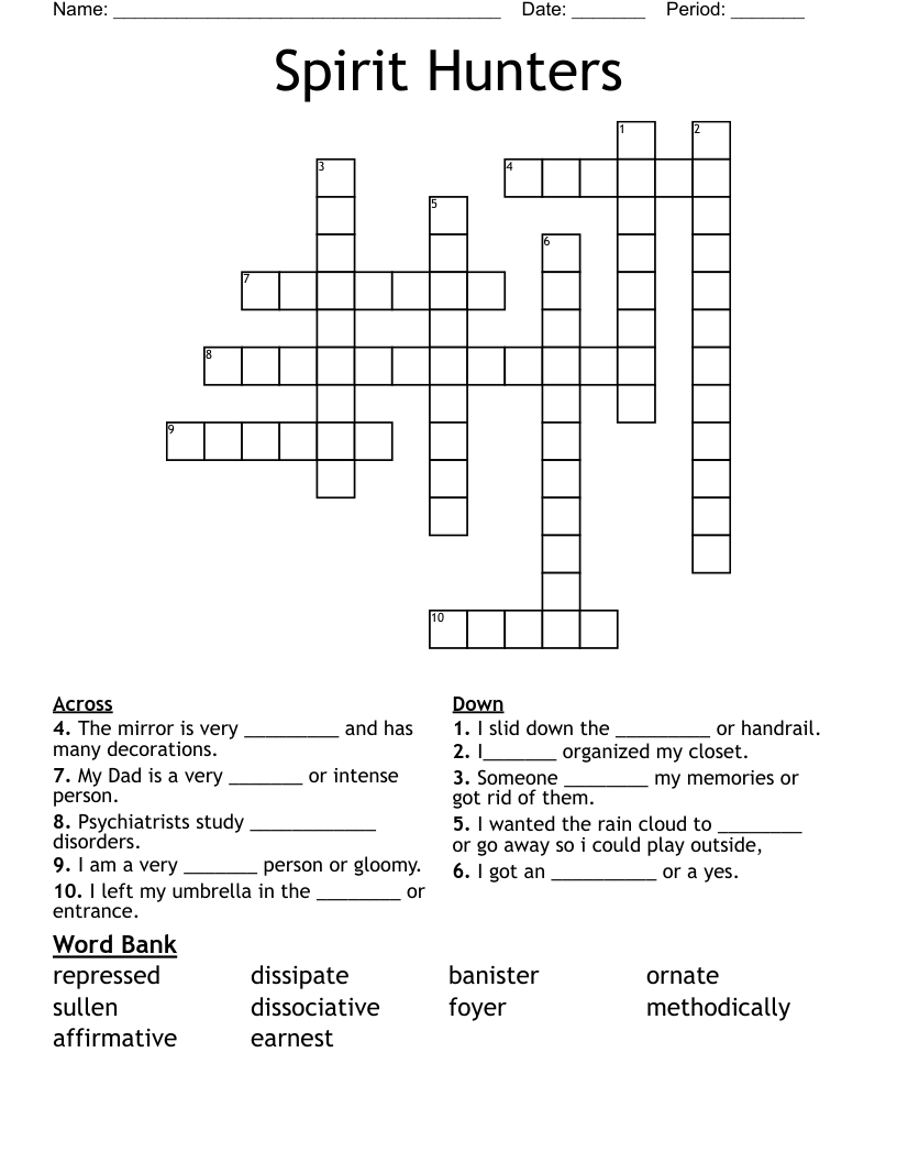 Spirit Hunters Crossword