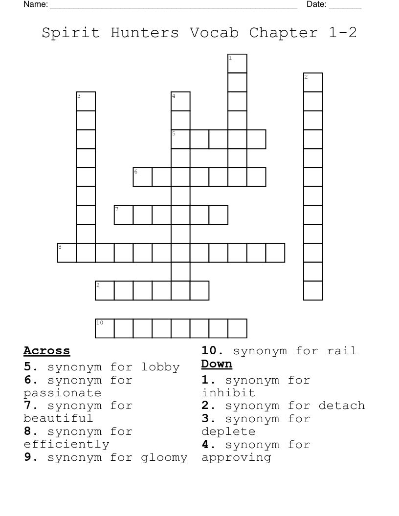 Spirit Hunters Vocab Chapter 1-2 Crossword