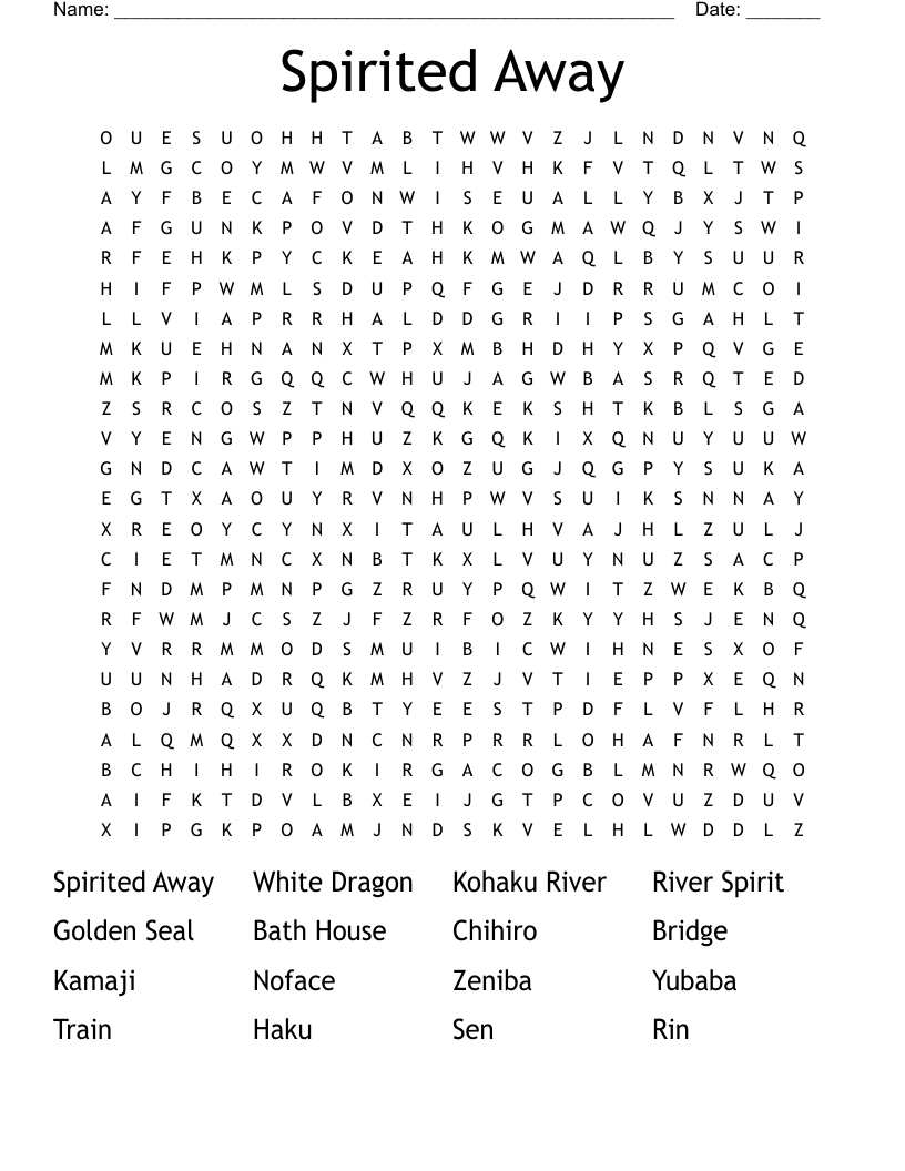 Spirited Away Word Search