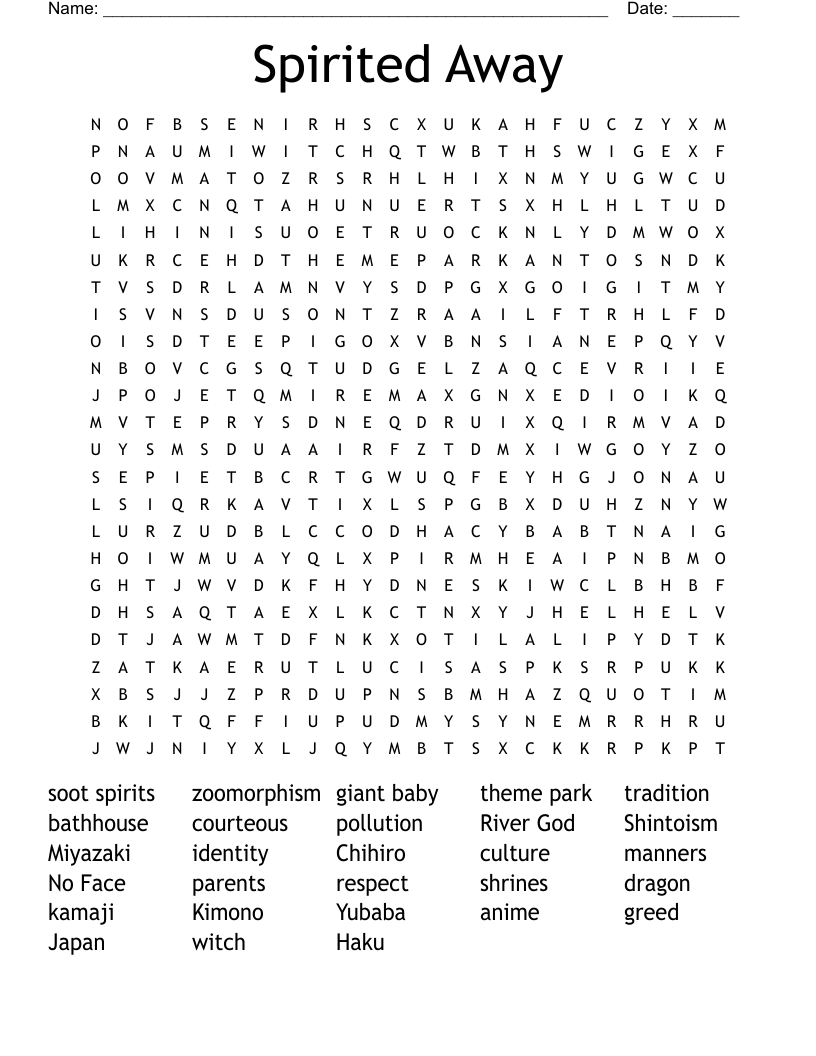 Spirited Away Word Search