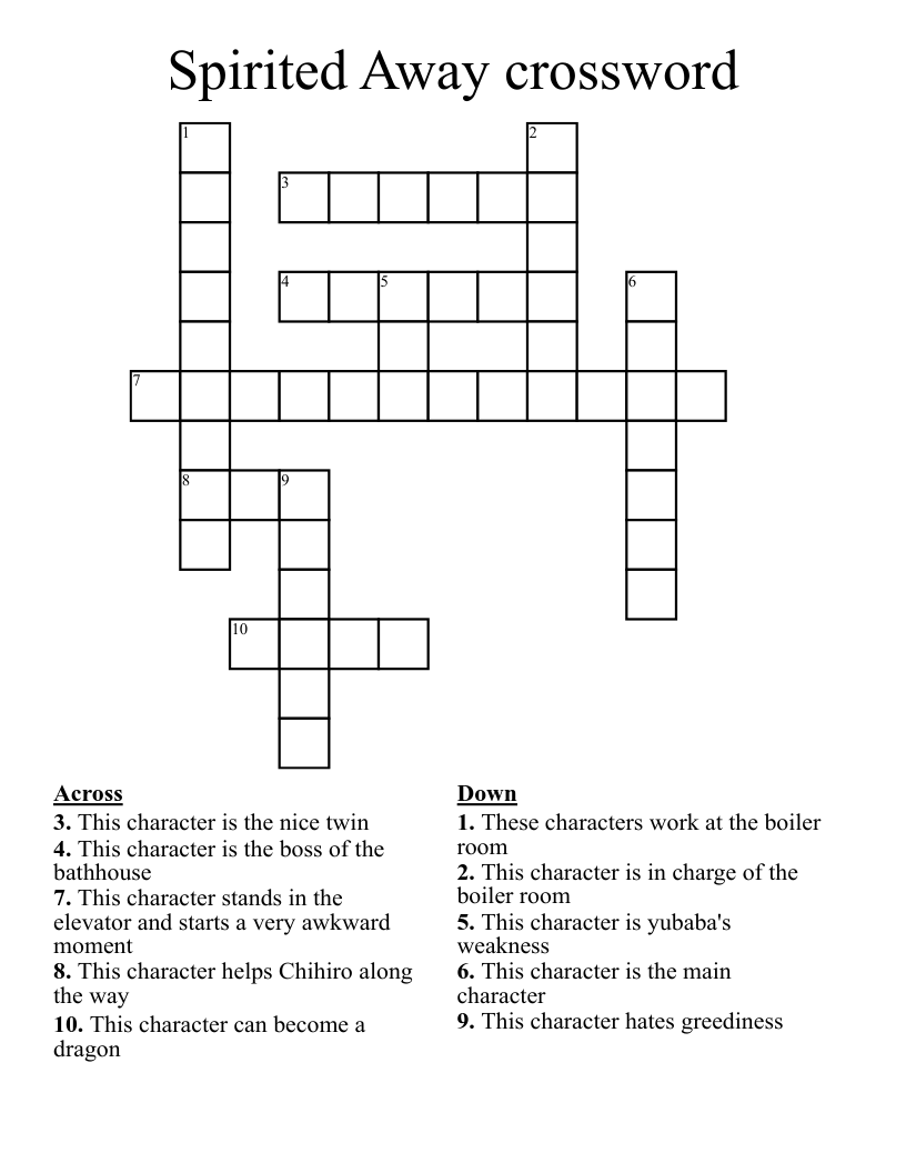 Spirited Away crossword