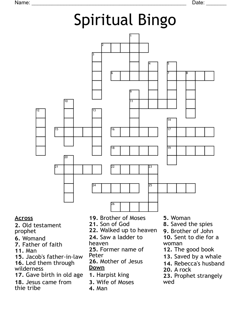 Spiritual Bingo Crossword