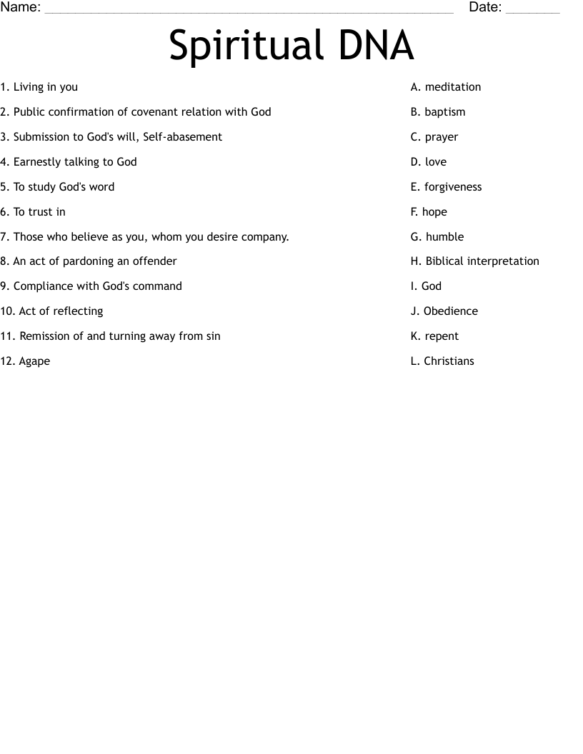 Spiritual DNA Worksheet