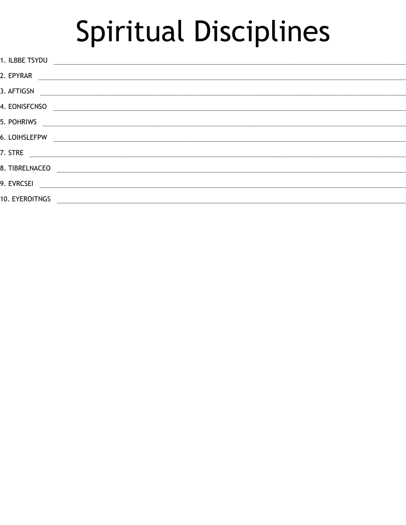 Spiritual Disciplines Word Scramble