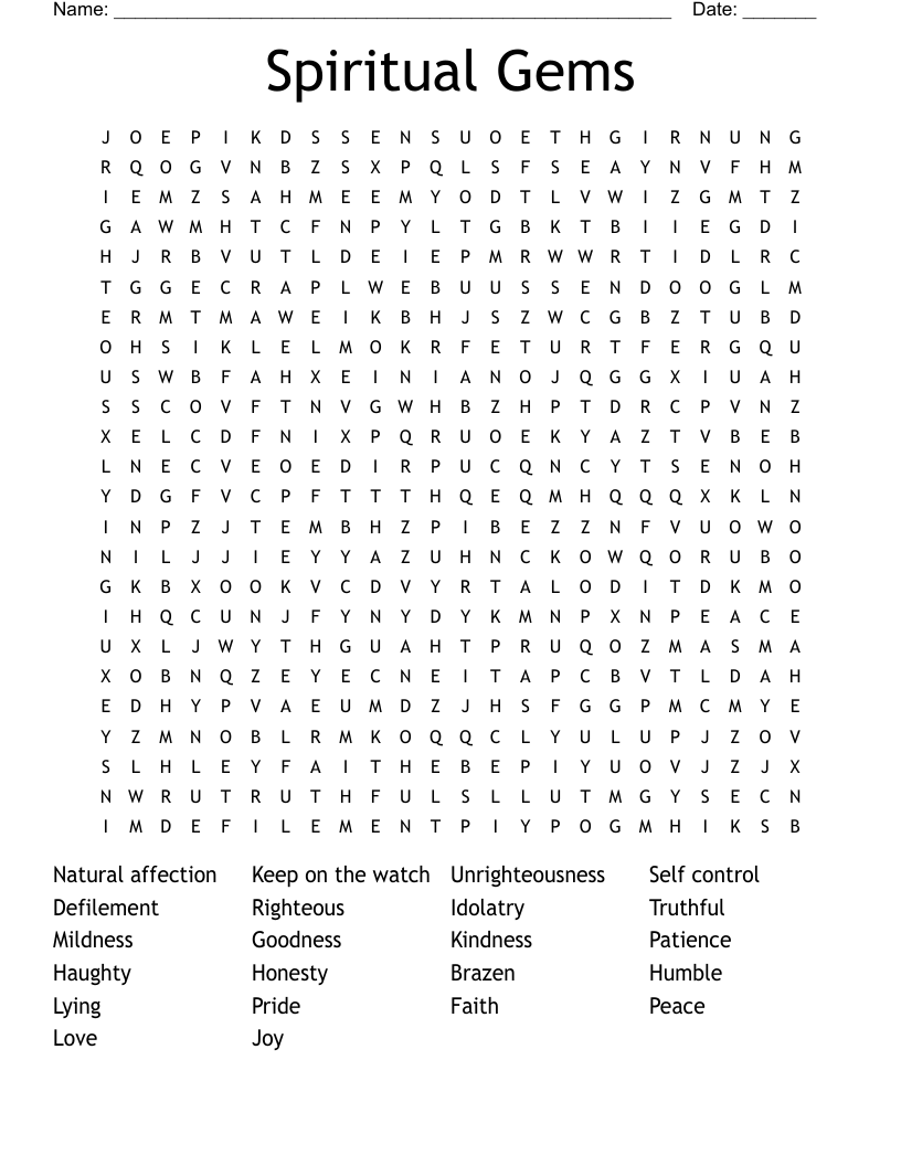 Spiritual Gems Word Search